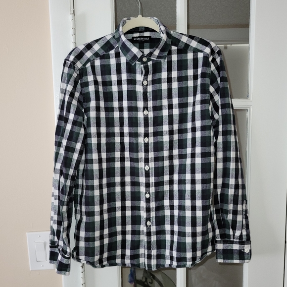 Kenneth Cole New York Green & Navy Flannel Shirt - Picture 2 of 12